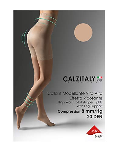 MEDIAS FINAS REDUCTORAS DE TALLE ALTO | PANTY CON COMPRESION MEDIA | NATURAL, NEGRO | 20 DEN | S, M, L, XL | CALCETERÍA ITALIANA | (XXL, NATURAL)