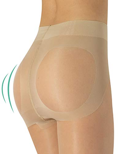 MEDIAS REDUCTORAS DE MUJER | PANTY PUSH UP | NATURAL, NEGRO | S, M, L, XL | CALCETERÍA ITALIANA | (XL, NATURAL)