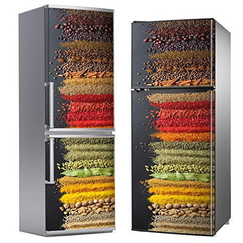 MEGADECOR Vinilo Adhesivo Decorativo para Nevera con Diseño Colorido de Especias Orientales, Varias Medidas (185cm x 70cm)