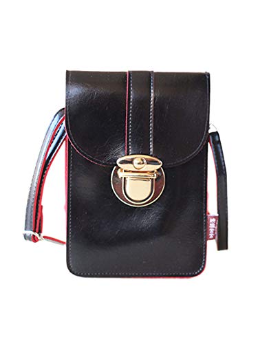Minasan - Cartera para mujer, pantalla táctil, mini funda para teléfono móvil, con funda de piel transparente, bolso de hombro para mujer, mujer, niña (negro, 12,5 x 19 cm)