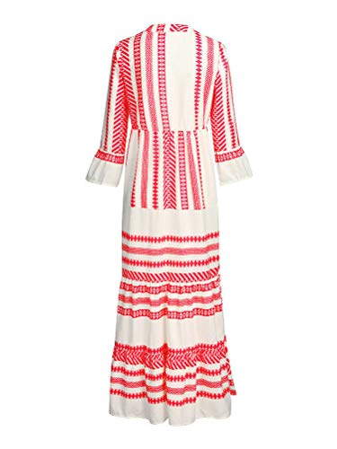 Minetom Mujer Vestidos de Verano Impresión Bohemia Vestido de Camiseta Chic Manga 3/4 Sueltos Vestidos de Playa Boho V-Cuello Maxi Dress B Rosa ES 38
