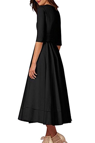 Minetom Mujer Vintage Vestidos Elegante Manga 1/2 Cuello en V Profundo Color Puro Vestir de Cóctel Fiesta Noche Midi Swing Dress Negro ES 34