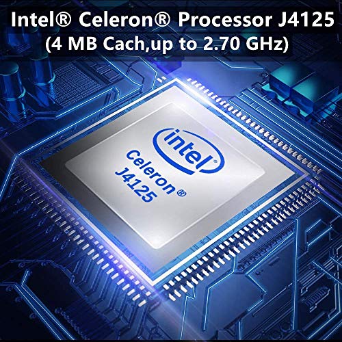 Mini PC, Intel Celeron Processor J4125 CPU de Cuatro núcleos DDR de 8 GB/SSD Mini computadora de Escritorio con Windows 10, conexión HDMI y DP, WiFi de Banda Dual 2.4 + 5.8 G, BT 4.2, 4 * USB 3.0