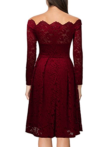 Miusol Vintage Encaje Floral Coctel Vestido Corta para Mujer Rojo XX-Large