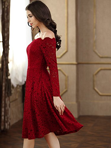 Miusol Vintage Encaje Floral Coctel Vestido Corta para Mujer Rojo XX-Large