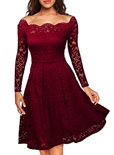Miusol Vintage Encaje Floral Coctel Vestido Corta para Mujer Rojo XX-Large