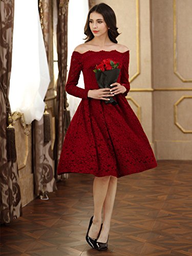 Miusol Vintage Encaje Floral Coctel Vestido Corta para Mujer Rojo XX-Large
