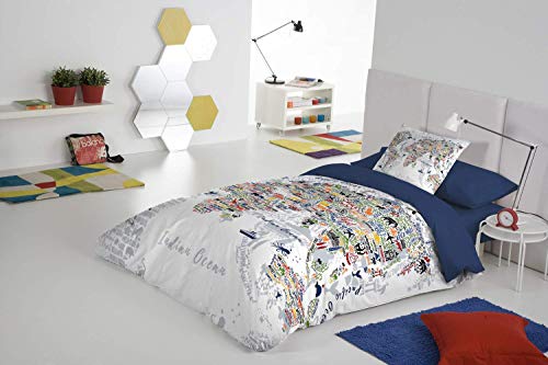 Montse Interiors Funda nórdica Mundo en Tacto Pétalo (MAPAMUNDI, para Cama de 90x190/200 (Nórdico de 150))