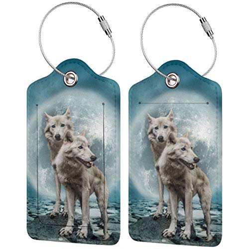 Moonlight White Wolf Personalizado Cuero Lujo Maleta Etiqueta Set Accesorios de Viaje Etiquetas de Equipaje