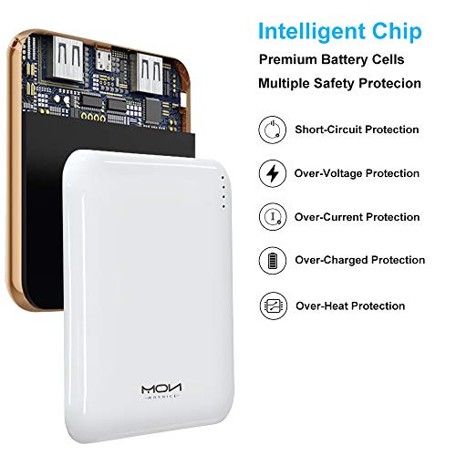 MOXNICE Bateria Externa Movil Power Bank 10000mAh, MÁS Ligero Power Bank con 2 Salidas para iPhone iPad Samsung Huawei Xiaomi, Regalos para Hombres, Mujeres (Blanco)