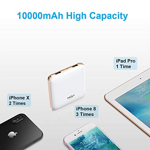 MOXNICE Bateria Externa Movil Power Bank 10000mAh, MÁS Ligero Power Bank con 2 Salidas para iPhone iPad Samsung Huawei Xiaomi, Regalos para Hombres, Mujeres (Blanco)