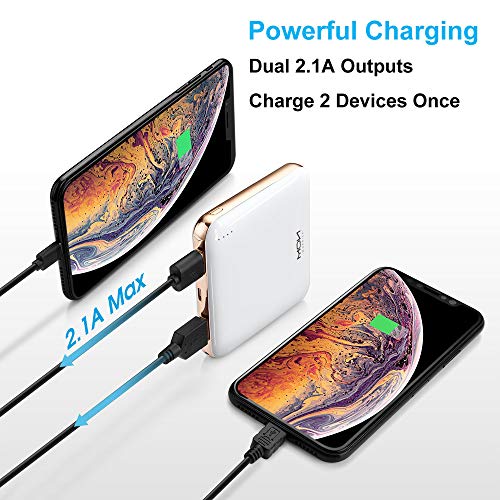 MOXNICE Bateria Externa Movil Power Bank 10000mAh, MÁS Ligero Power Bank con 2 Salidas para iPhone iPad Samsung Huawei Xiaomi, Regalos para Hombres, Mujeres (Blanco)