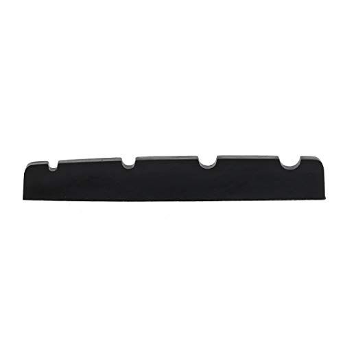 Musiclily Plástico de Resina Urea 40mm Ranurada Cejuela Superior Jazz Bass Nut Base Plana para Bajo Eléctrico 4 Cuerdas,Negro (2 Piezas)