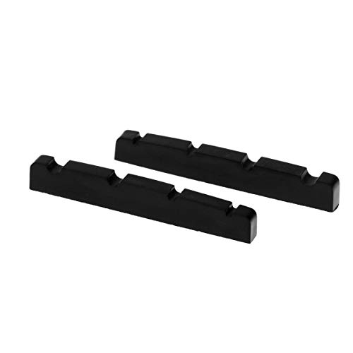 Musiclily Plástico de Resina Urea 40mm Ranurada Cejuela Superior Jazz Bass Nut Base Plana para Bajo Eléctrico 4 Cuerdas,Negro (2 Piezas)