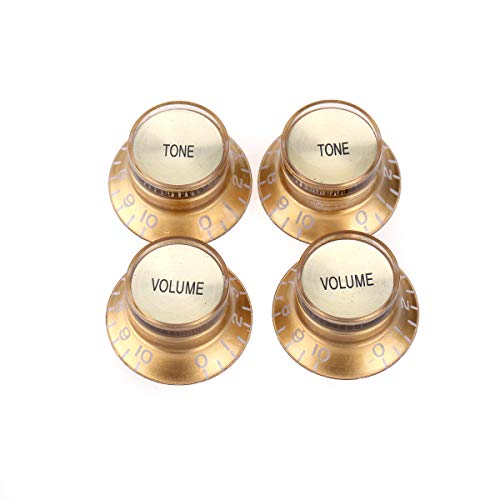 Musiclily Pro Imperial Pulgadas Tamaño Botones de Potenciómetros Reflector 2 Volumen 2 Tono Perillas Set para Guitarra Eléctrica USA Made Les Paul SG, Oro con Oro Top