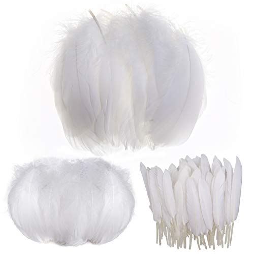 Mwoot White Feathers Plumas de Ganso, 250pcs Blanco Natural Plumas de Gallo Manualidades Decoración para Disfraces Hats, Hogar Bricolaje, Ropa Casa Fiesta (accesorio de disfraz)