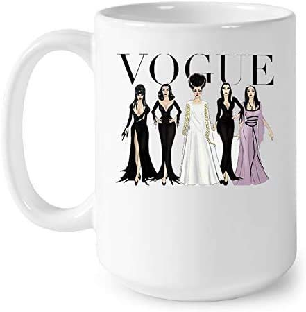 N / A Vogue con los Famosos Villians de Estilo gótico Morticia Addams Vampira Lily Munste Elvira Taza de café - Regalo Blanco para Amigo Horror Fan Sister