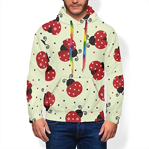 Nature Mariquitas Insecto Punto Rojo Unisex Sudadera para Hombres Sudaderas Sudadera con Capucha 3D Imprimir Suéter con Bolsillo Negro Negro XL