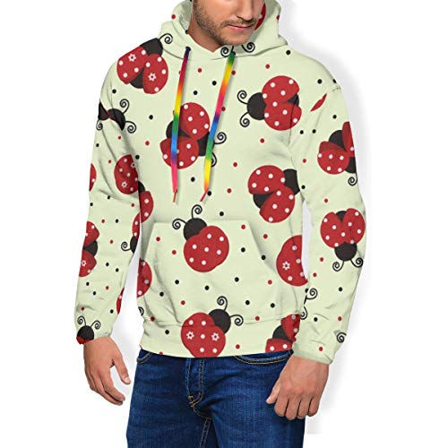 Nature Mariquitas Insecto Punto Rojo Unisex Sudadera para Hombres Sudaderas Sudadera con Capucha 3D Imprimir Suéter con Bolsillo Negro Negro XL