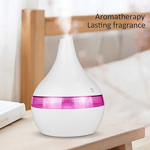 NEWKBO 300ml USB Aroma Esencial Difusor De Aceite Esencial Humidificador Ultrasónico con Grano De Madera Eléctrico Luces LED Difusor De Aroma para El Hogar (Blanco)