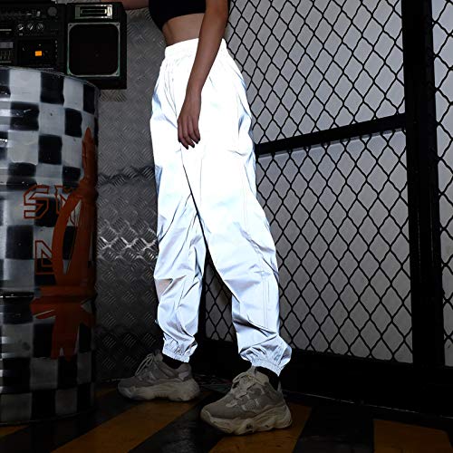 NewL Pantalones Reflectantes para Mujer Marca Casual Harajuku Night Sporting Jogger Pantalones Gris M