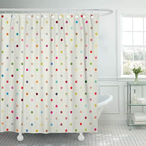 NOBRAND Cortina de ducha con diseño de lunares, estilo retro, multicolor, tela de poliéster impermeable, 72 x 72 pulgadas, con ganchos, microfibra, 1 color, 60"W x 72"L