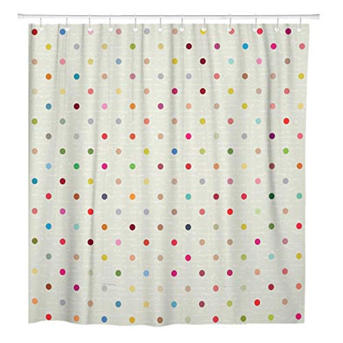 NOBRAND Cortina de ducha con diseño de lunares, estilo retro, multicolor, tela de poliéster impermeable, 72 x 72 pulgadas, con ganchos, microfibra, 1 color, 60"W x 72"L