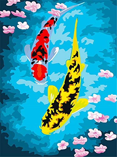 Nonebranded Kit De Pintura Niños Pintura por Número De Kit Dos Peces Ricos DIY Regalos Pinturas con Numeros para Adultos Acrilico Pintura Kit
