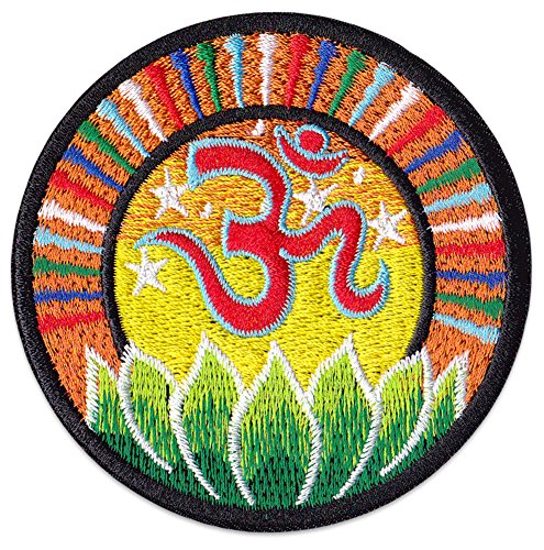 Om Psyched elisches Chakra parche para planchar Patch Esoterik Buda hindú sintética Klein Lotus Om Orange
