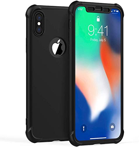 ORETECH Funda iPhone X,Funda iPhone XS con [2X Protector de Pantalla de Vidrio Templado 360°Carcasa iPhone X/XS Case Silicona Ligera Delgado PC TPU Bumper Rubber Caso para iPhone XS/X 5.8" Negro