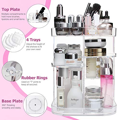 Organizador de maquillaje de Boxalls con rotación de 360 grados, organizador de cosméticos multifunción, transparente con 5 capas de gran capacidad, para encimera de baño, dormitorio, forma cuadrada