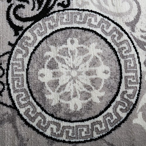 Paco Home Alfombra De Diseño Moderna Mezclada Floral con Estampado Meandro De Círculos Grises Y Negros, tamaño:200x280 cm