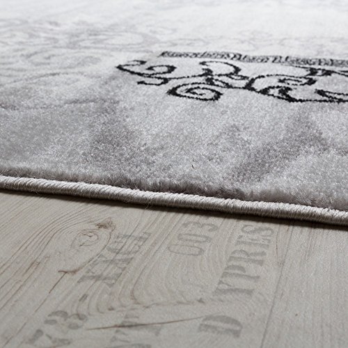 Paco Home Alfombra De Diseño Moderna Mezclada Floral con Estampado Meandro De Círculos Grises Y Negros, tamaño:200x280 cm