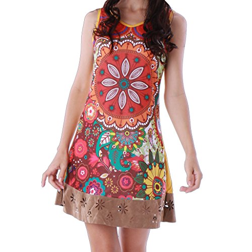 Panasiam - Vestido colorido de algodón en tallas S, M, L y XL, existencias limitadas (producto de boutique) marrón S