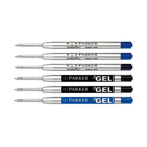 Parker - Bolígrafo Stainless Steel CT + Pack de 3 recambios para bolígrafos y 3 recambios de tinta de gel, color azul y negro