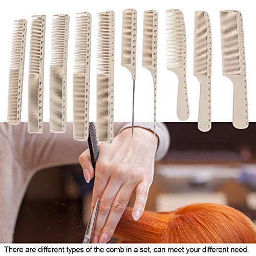 Peine de peluquería de 10 piezas, peine de corte de peluquería profesional para uso en salones para mujeres y hombres con escala de medida(10 piezas de peine para el cabello)