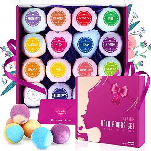 Peradix Bombas de Baño,16 piezas Bolas de Baño con Aceites Esenciales,Spa Baño de Burbujas para Hidratar la Piel Seca Sales de Baño de Bombas de Baño Espuma de Regalo para Mujeres Novias y Niñas