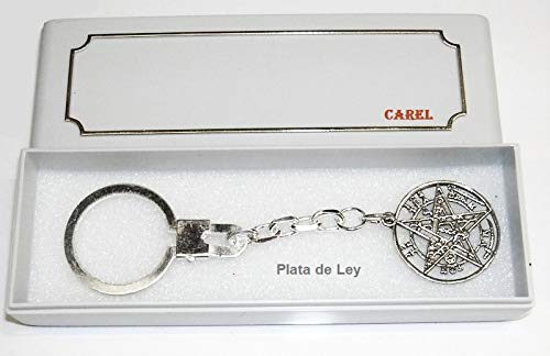 perlascarel Llavero TETRAGRAMATON Plata de Ley Maciza. Estuche Regalo