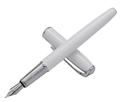 Picasso 916 Malaga - Pluma estilográfica, punta fina, 0,5 mm, pluma de caligrafía, bolígrafo de regalo de lujo para negocios, colección de bolígrafos vintage con convertidor de tinta (color blanco)