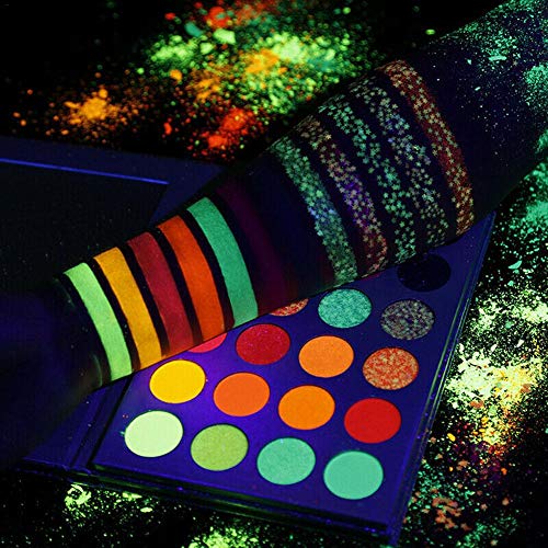 Pintura Que Brilla en la Oscuridad de 24 Colores, Paleta de Brillo de Sombra de Ojos de neón, Brillo UV, luz Negra Mate y Brillo, Kit de Maquillaje Altamente pigmentado, Fiesta de Halloween