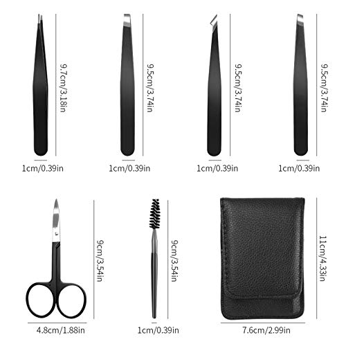 Pinzas de Depilar de Cejas, 4pz Pinzas de Precisión de Acero Inoxidable con Bolsa de cuero para depilación encarnada, Mujeres y Hombres