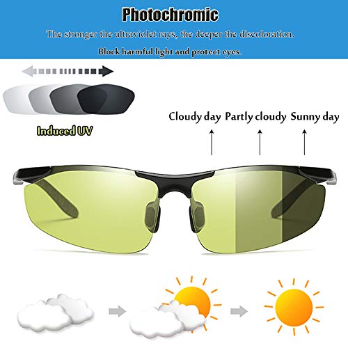 Polarizadas De Conducción Gafas, Cambio De Color De La Lente, Vidrios UV400 Fotocromáticas, Marco De Aluminio Y Magnesio, Día Y Noche Visión De HD, Antideslumbrante/Anti-UV (A)