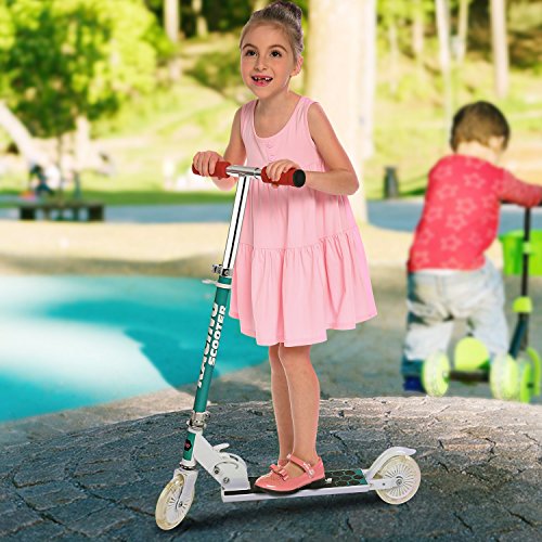 Profun Patinete 2 Ruedas Patinete Plegable para Niños Patinete Infantil con Freno Altura del Manillar Ajustable Patinete Niño Scooter Patinete con Luces LED para Niñas de 3 - 12 Años