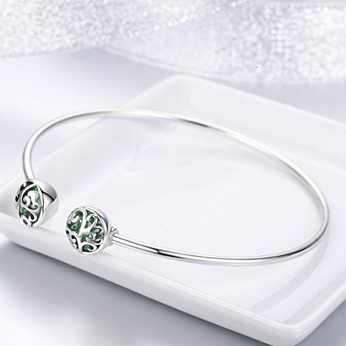Pulsera de plata de ley 925, con diseño de árbol de la vida y cristal verde, circonita cúbica, para mujer