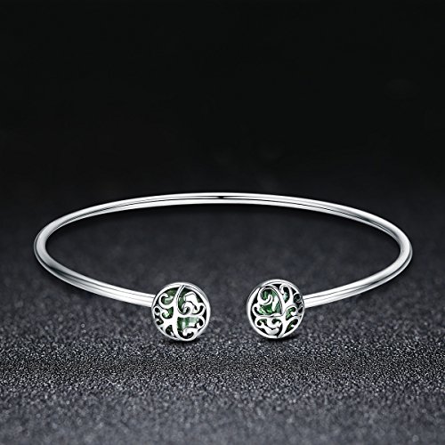 Pulsera de plata de ley 925, con diseño de árbol de la vida y cristal verde, circonita cúbica, para mujer