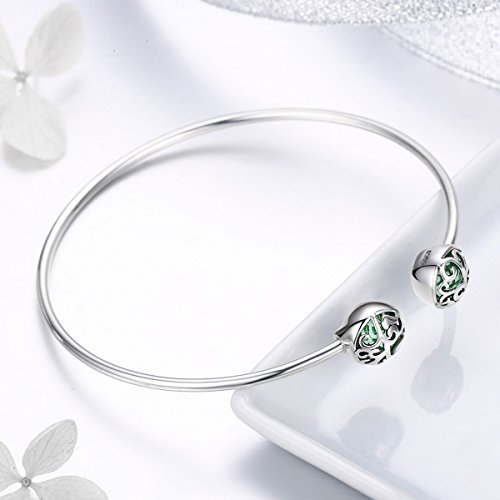 Pulsera de plata de ley 925, con diseño de árbol de la vida y cristal verde, circonita cúbica, para mujer