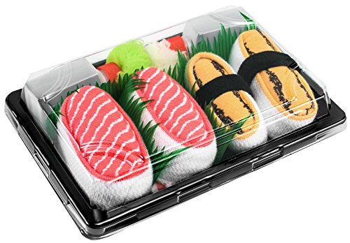 Rainbow Socks - Mujer Hombre Calcetines Sushi Salmón Tamago - 2 Pares - Tamaño 41-46