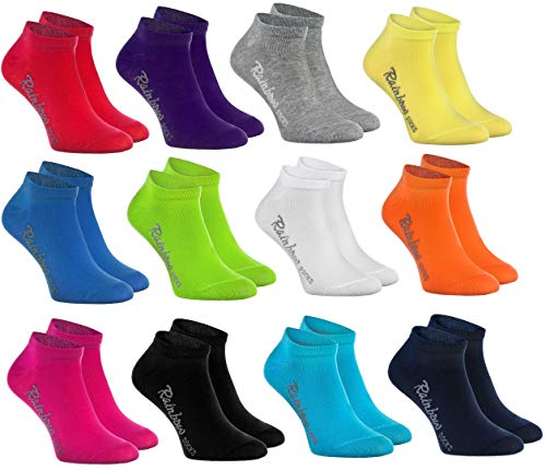 Rainbow Socks - Niños y Niñas - Calcetines Cortos de Algodón - 12 Pares - Multicolor - Talla 30-35