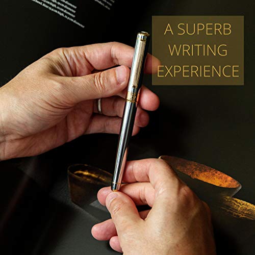Rollerball Pen de Scriveiner London - Bolígrafo Roller de Gama Alta con Acabado en Oro de 24 Quilates, Recambio Schmidt, Regalo Hombres y Mujeres, Bolígrafos Profesionales de Diseño (Cromado Plata)