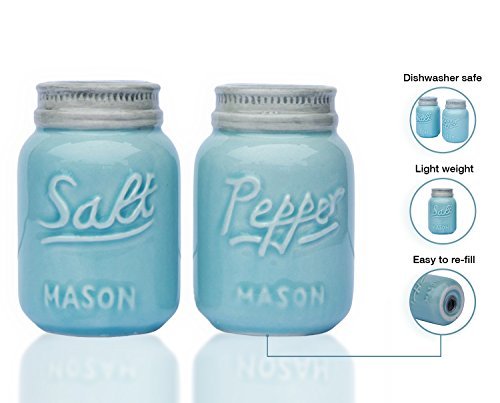 Salero & Pimentero Vintage de Comfify - Decoración adorable del tarro para el look vintage, rústico, Chic - Cerámica robusta en azul marino - 3.5 oz. De capacidad.